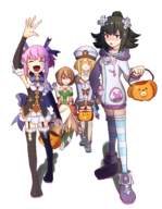 2018_halloween_collab 4girls angry black_hair blanc blonde_hair blue_eyes blush boots bow brown_hair colored costume embarrassed frown garterbelt halloween halloween_collab hat hoodie hyperdimension_neptunia jack-o'-lantern neptune // 1354x1739 // 1.5MB