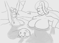 2girls artist:unknown bathing hot_spring huge_breasts melony pokemon pokemon_bw pokemon_swsh skyla spheal // 2700x1976 // 659KB