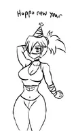 1girl artist:goseb90 biceps gym_clothes hat mask midriff party_hat ponytail sketch skullgirls valentine wide_hips // 507x849 // 115KB