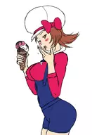 artist:reptileye blush colored huge_breasts ice_cream lick lyra pokemon pokemon_hgss // 698x1024 // 179KB