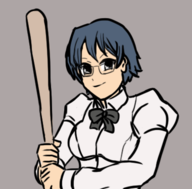 1girl artist:goseb90 bat blue_hair bow costanza glasses isabelle ishygddt katawa_shoujo meme parody shizune_hakamichi short_hair // 380x375 // 99KB