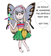 1girl 2018_halloween_collab airy bow bracelet bravely_default brown_eyes colored costume fairy grey_hair halloween halloween_collab long_hair skirt speech_bubble text // 2030x2210 // 841KB