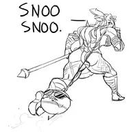 1boy 1girl amazon_(dc) artist:matsu-sensei ass axe crossover dat_ass dialogue dragon's_crown from_behind kirby kirby_(series) looking_over_shoulder meme muscles sunglasses text // 979x1000 // 255KB