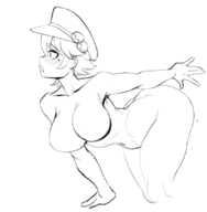 1girl beauty_mark bent_over blush hat huge_breasts nonosamu nude pokemon pokemon_masters pokemon_ranger short_hair sketch trainer_class wip // 819x836 // 109KB