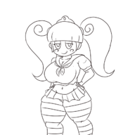 1girl alternate_breast_size artist:iggy_bomb demandi lineart miniskirt school_uniform shortstack skirt smile striped_stockings thick thick_thighs thigh_highs tiara twintails uniform yo-kai_watch yo-kai_watch_3 // 1200x1200 // 273KB