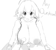 1girl alternate_breast_size artist:skeleton breast_expansion breasts breasts_out hinata_akatsuki huge_breasts lactation microphone omega_labyrinth_life text // 1112x1000 // 259KB