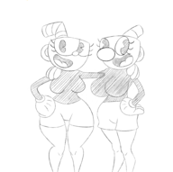 artist:punished_vporeon cuphead cuphead_(series) huge_breasts mugman rule_63 wide_hips // 2000x1991 // 640KB