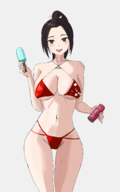 1girl artist:unknown bikini blush breasts can colored fatal_fury holding_object huge_breasts ice_cream looking_at_viewer mai_shiranui navel popsicle red_bikini smile smiling soda_can thigh_gap tummy // 1333x2131 // 673KB