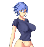 1girl aqua aqua_(kingdom_hearts) artist:novam blue_eyes blue_hair bottomless colored colorist:waitingforgames huge_breasts kingdom_hearts // 1126x1211 // 485KB