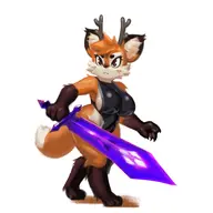 1girl anthro antlers artist:unknown atlyss breasts dress furry huge_breasts poon red_eyes sword thick_thighs tight_clothes tight_clothing weapon // 1920x1920 // 1.1MB