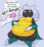 artist:gholdenhoe belly bug candy colored dialogue dialogue_text fang fat feeding hair horns kaburion karratarch obese pokemon pokemon_teraleak text // 945x1000 // 238KB