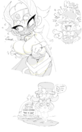2girls 2koma adora amelia areola areola_slip areolae artist:goatboydraws bloons bloons_td_6 blush breasts bullying cleavage comic embarrassed eyelashes gigantic_breasts grave hat huge_breasts laughing monochrome panties pointing she-ra she-ra_and_the_princesses_of_power sketch sweat sweating text tombstone // 1537x2469 // 945KB