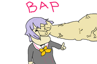 1girl bap bow colored idolm@ster idolm@ster_cinderella_girls mspaint punch purple_hair sachiko_koshimizu short_hair text // 952x628 // 43KB