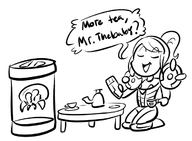 artist:anaugi chibi metroid metroid_(species) samus_aran tea the_baby // 700x513 // 94KB