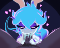 1boy 1girl artist:gummidx blue_hair fellatio ghost ghost_girl mario_plus_rabbids_sparks_of_hope midnite penis pubic_hair purple_eyes // 2100x1700 // 1.7MB