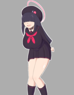 1girl artist:crabgrass blue_archive halo hat huge_breasts justice_realization_committee_member school_uniform // 2349x3000 // 990KB