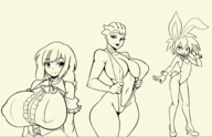 3girls aradia artist:iggy_bomb bikini bunny_suit huge_breasts keio_flying_squadron liara_t'soni mass_effect night_of_revenge rami_nana-hikari sling_bikini // 1468x947 // 365KB