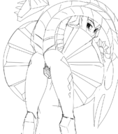 1girl ass bent_over blush dragon dragon_girl dragon_tail elizabeth_bathory fate_(series) fate_grand_order lineart mecha mecha_eli-chan pointy_ears robot robot_girl sketch tail // 1000x1136 // 340KB