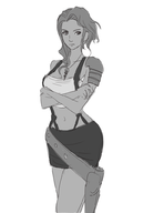 1girl artist:aikun2012 crossed_arms final_fantasy final_fantasy_vii final_fantasy_xiii fusion lightning monochrome necklace skirt tifa_lockhart wip // 765x990 // 167KB