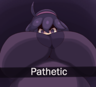 1girl ahoge artist:iggy_bomb colored headband hex_maniac huge_breasts long_hair parody pokemon pokemon_xy purple_eyes purple_hair swirly_eyes text trainer_class // 1800x1640 // 541KB