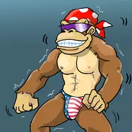 1boy ape artist:bishopbb bandana colored donkey_kong_(series) donkey_kong_country funky_kong parody shades smile sunglasses thong // 1600x1600 // 358KB