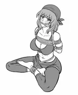 1girl abs arms_behind_back artist:reptileye bandana barefoot bdsm blush bondage bra breasts feet gagged greyscale hollandaise huge_breasts leather_jacket lineart looking_at_viewer navel pants restrained restrained_arms restrained_legs rope tagme the_morrow's_golden_country tied_up tummy // 1320x1600 // 423KB