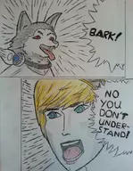 aigis artist:gelfox blue_eyes colored dog koromaru parody persona_(series) persona_3 red_eyes robot shin_megami_tensei text // 956x1236 // 116KB