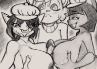 1boy 2girls areola areolae artist:doodlehog blush breast_squish breasts calvin_mcmurray deadlock double_paizuri hands_on_breasts huge_breasts ivy ivy_pepper lackadaisy monochrome nipples paizuri penis seducing seductive_eyes sketch smile smiling traditional_medium // 3508x2480 // 15MB