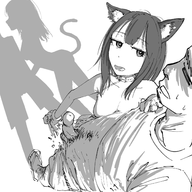 1boy 1girl animal_ears animal_tail artist:unknown catgirl collar heart_pupils idolm@ster leash monochrome penis pubic_hair rin_shibuya sandals torn_clothes // 1500x1500 // 451KB