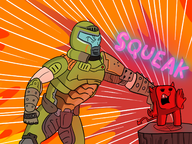 2boys artist:scorndude doom doomguy meat_boy super_meat_boy // 1577x1179 // 1.3MB