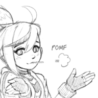 1girl ahoge gloves monochrome muse_dash parody ponytail reaction_image rin_(muse_dash) shrug text // 554x554 // 217KB