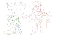 2boys assassin's_creed assassin's_creed_iv crossover edward_kenway hat hood link master_sword pointy_ears sitting sketch speech_bubble sword text the_legend_of_zelda toon_link triforce wip // 1551x925 // 383KB