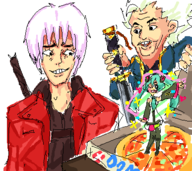 colored crossover dante devil_may_cry dmc hatsune_miku pizza vergil vocaloid // 387x345 // 37KB
