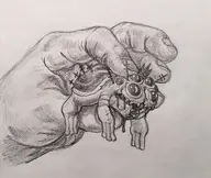 artist:kujalla blood crown cult_of_the_lamb frog hand heket tiny traditional_medium // 2112x1784 // 1.2MB