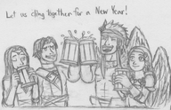 beerstein brother_and_sister canopus_wolph denam_pavel iuria_wolph new_year new_years new_years_collab new_years_collab_2015 ogre_battle olivya_phoraena pencil_drawing tactics_ogre tactics_ogre_let_us_cling_together traditional_medium // 729x471 // 367KB