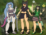 3girls animal_ears animal_tail artist:runebrave black_hair brick genderbend glasses heels homura katana long_hair midriff navel oc parody personification pizza_tower ponytail rule_63 runescape sandals senran_kagura sword weapon // 2320x1780 // 984KB