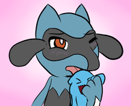 artist:harrace colored furry lewd licking pokemon riolu wobuffet // 700x569 // 114KB