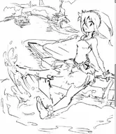 artist:100 barefoot indivisible leilani monochrome water // 635x734 // 94KB