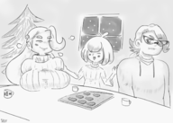 1boy 2girls artist:skiffle_bop christmas_tree gordie huge_breasts melony melony's_daughter pokemon_swsh snow // 1400x1000 // 484KB