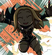 1girl artist:setz background blonde_hair colored dark_skin eyes_closed gravity_rush happy kat // 977x1023 // 1.0MB