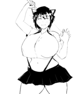 1girl animal_ears artist:xiceowl bat blush flower hair_ornament huge_breasts not_vidya oc plump short_hair skirt smile thick thick_thighs wide_hips zangyaku-san // 1925x2275 // 695KB