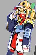 1girl artist:robojanai blonde_hair bow coat colored e-tank earphones face_mask green_eyes hat mask mega_man_(series) ponytail robot robot_girl roll thigh_highs // 1245x1887 // 1.3MB