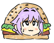 1girl artist:chunk black_eyes burger colored food idolm@ster idolm@ster_cinderella_girls purple_hair sachiko_koshimizu short_hair // 317x252 // 94KB