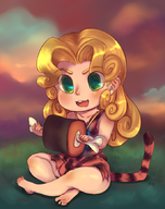 artist:lucibow blonde_hair chrono_cross colored feet food leah loli tail // 688x868 // 504KB