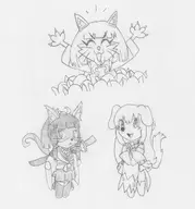 3girls animalization artist:unknown cotton cotton_(series) furry hyperdimension_neptunia shigure traditional_medium vert Yasha_Legends_of_the_Demon_Blade // 1370x1467 // 791KB