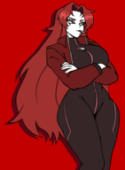 1girl artist:iggy_bomb breasts cigarette colored crossed_arms crotch gebura huge_breasts lobotomy_corporation long_hair looking_to_the_side smoking // 2200x3000 // 1.1MB