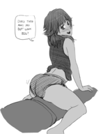 1girl artist:aikun2012 ass blush dat_ass grinding kingdom_hearts monochrome olette shorts sketch speech_bubble text // 765x990 // 227KB