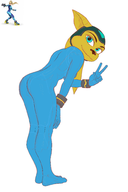 1girl angela_cross artist:TioMegamanX bending_over furry peace_sign ratchet_&_clank sketch solo wip zero_suit // 1333x2000 // 510KB