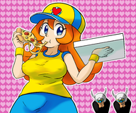 1girl 2boys artist:malev colored food mona pizza warioware // 2400x2000 // 1.5MB