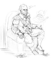 armchair chair dandelion geralt geralt_of_rivia monochrome ponytail pose sitting text the_witcher // 841x911 // 325KB